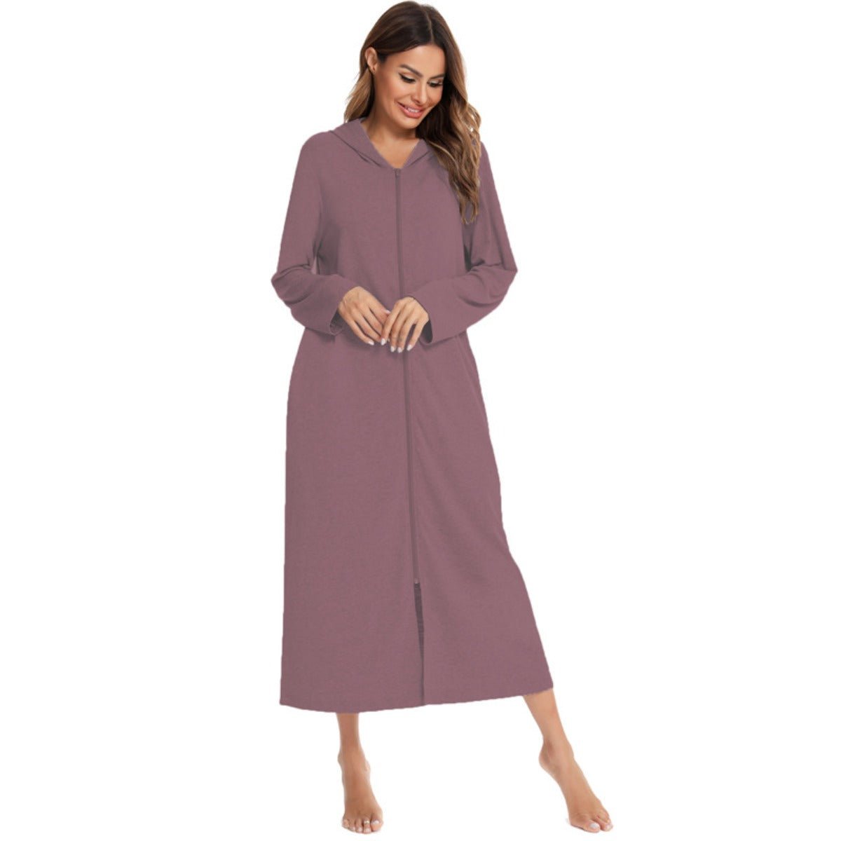 Cozy Longline Zip - Up Cardigan with Pockets | Home Wear Comfort(MS110) - Mariam's Collection