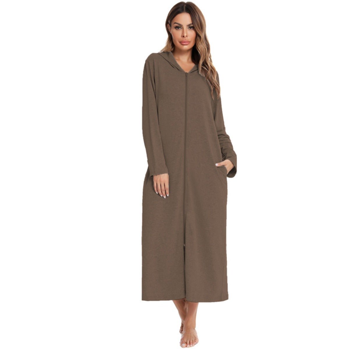 Cozy Longline Zip - Up Cardigan with Pockets | Home Wear Comfort(MS110) - Mariam's Collection