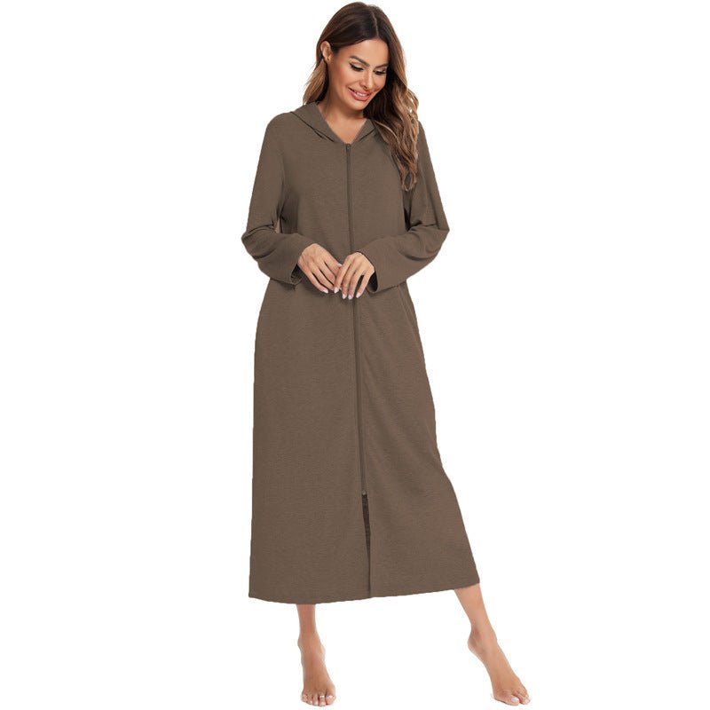 Cozy Longline Zip - Up Cardigan with Pockets | Home Wear Comfort(MS110) - Mariam's Collection