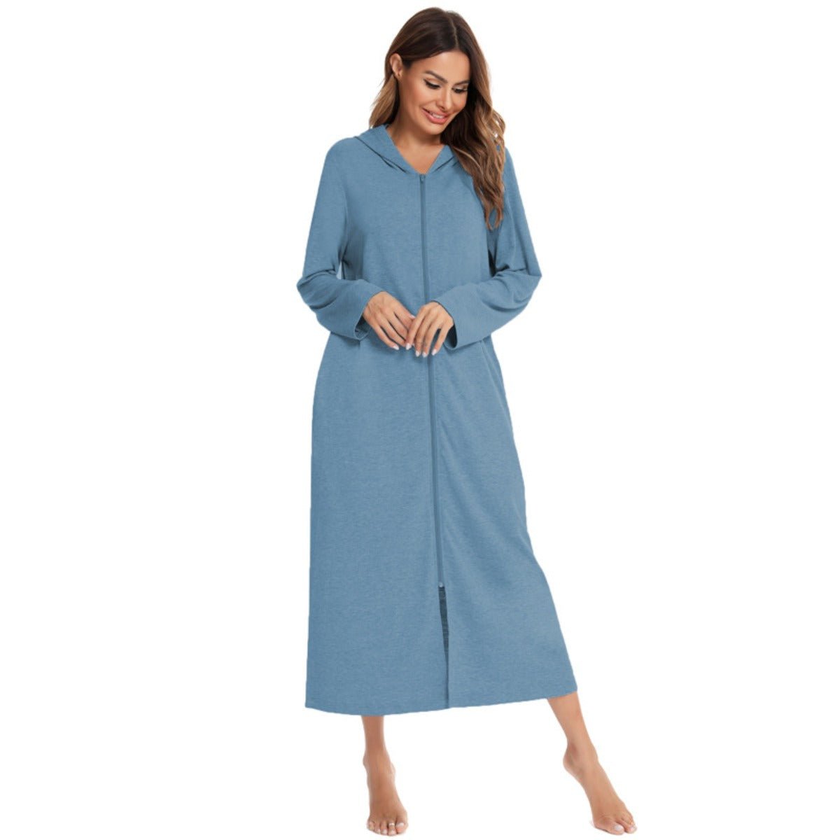 Cozy Longline Zip - Up Cardigan with Pockets | Home Wear Comfort(MS110) - Mariam's Collection