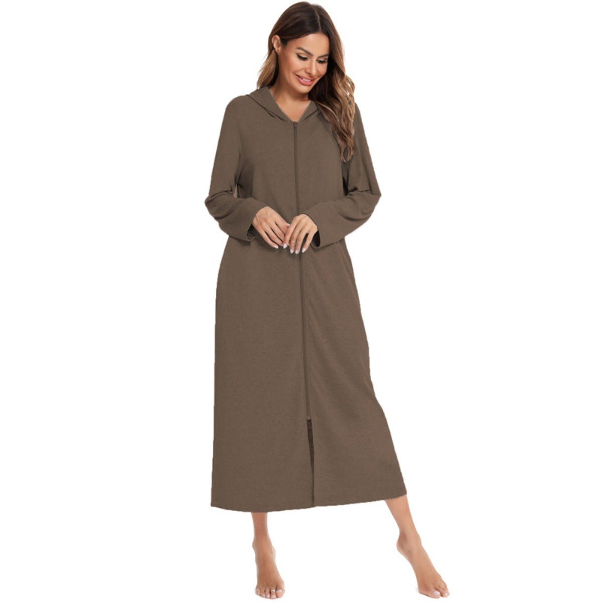 Cozy Longline Zip - Up Cardigan with Pockets | Home Wear Comfort(MS110) - Mariam's Collection