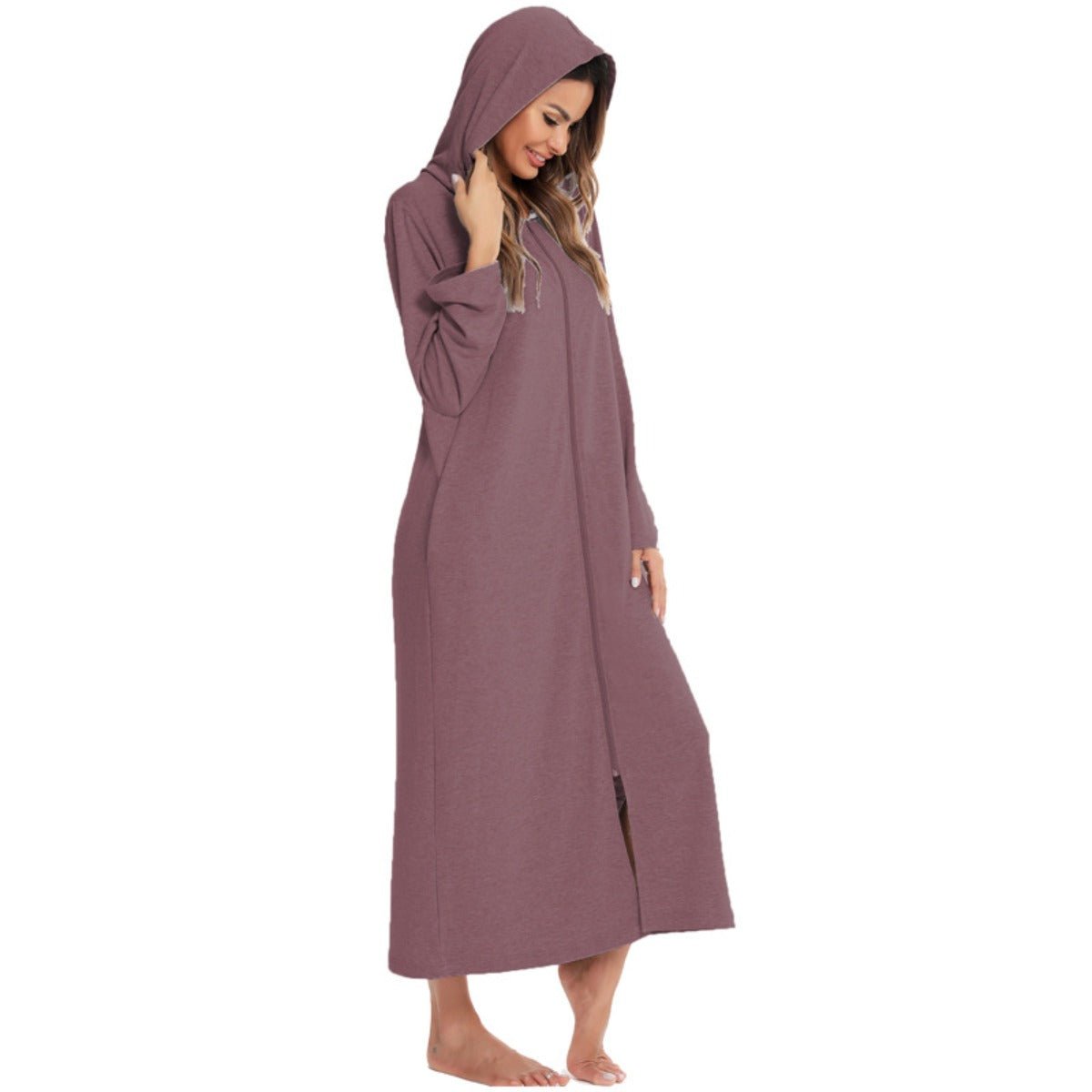 Cozy Longline Zip - Up Cardigan with Pockets | Home Wear Comfort(MS110) - Mariam's Collection