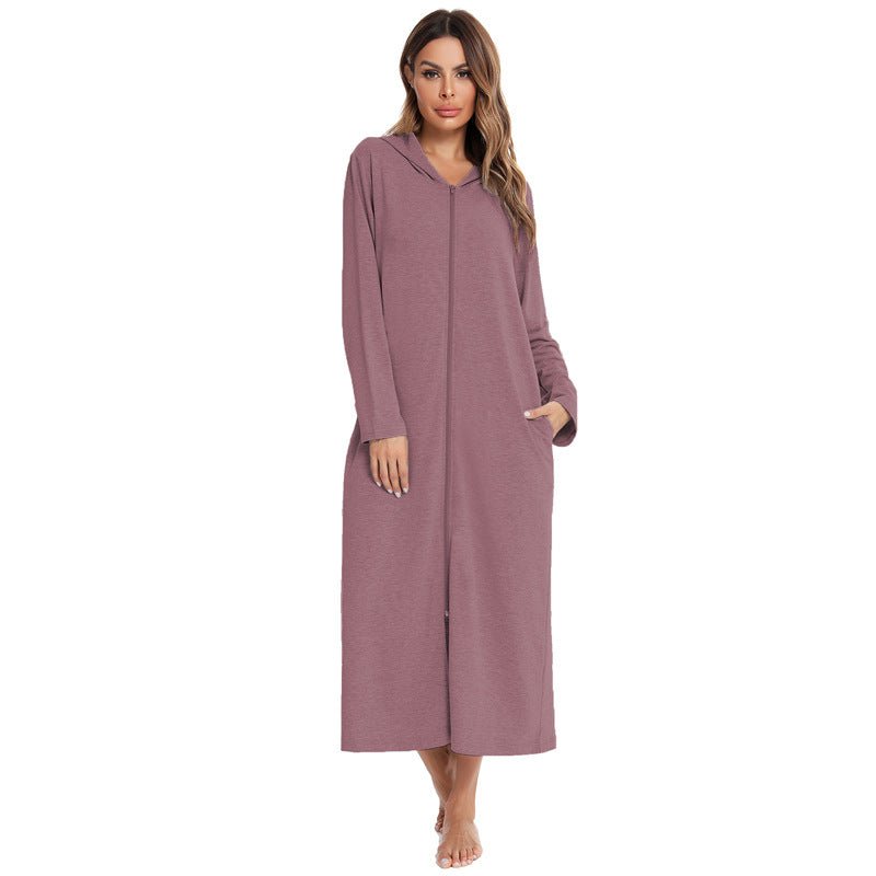 Cozy Longline Zip - Up Cardigan with Pockets | Home Wear Comfort(MS110) - Mariam's Collection