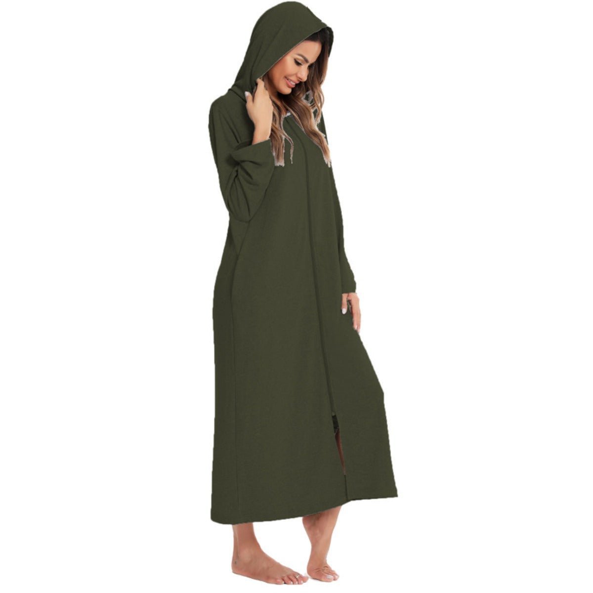 Cozy Longline Zip - Up Cardigan with Pockets | Home Wear Comfort(MS110) - Mariam's Collection