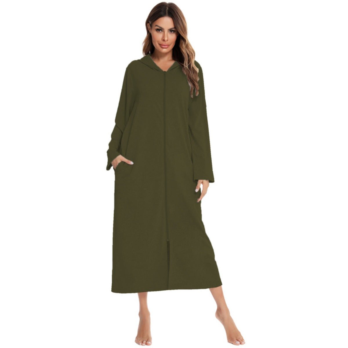 Cozy Longline Zip - Up Cardigan with Pockets | Home Wear Comfort(MS110) - Mariam's Collection