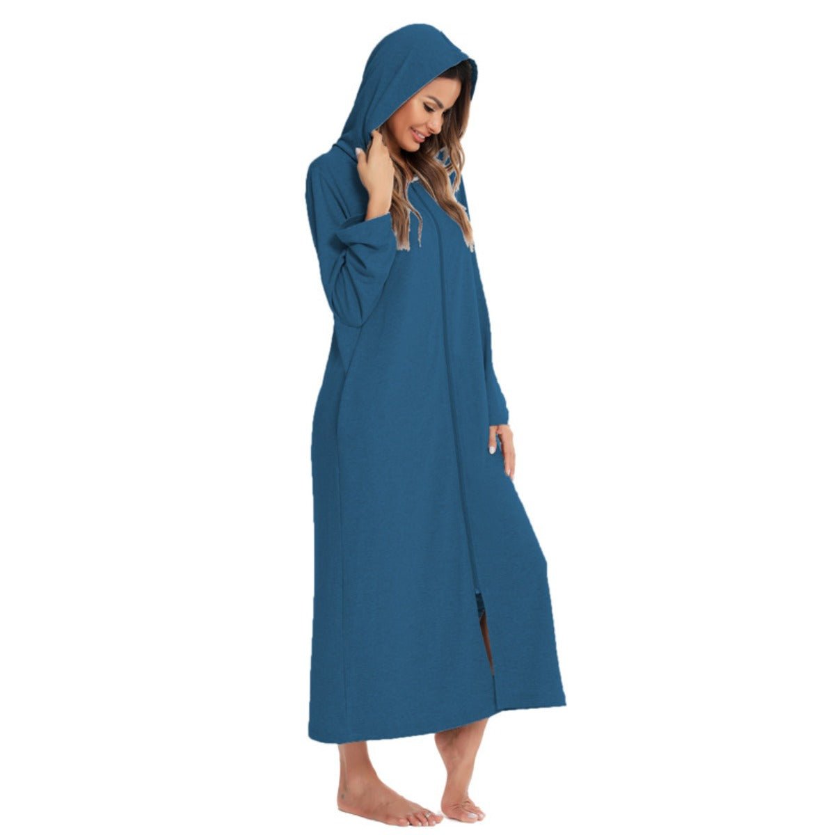 Cozy Longline Zip - Up Cardigan with Pockets | Home Wear Comfort(MS110) - Mariam's Collection