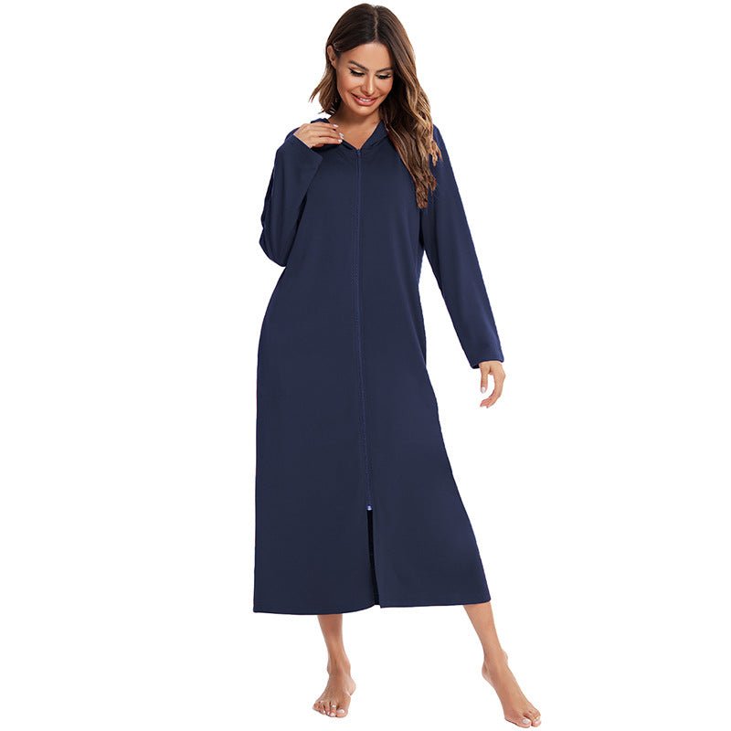 Cozy Longline Zip - Up Cardigan with Pockets | Home Wear Comfort(MS110) - Mariam's Collection