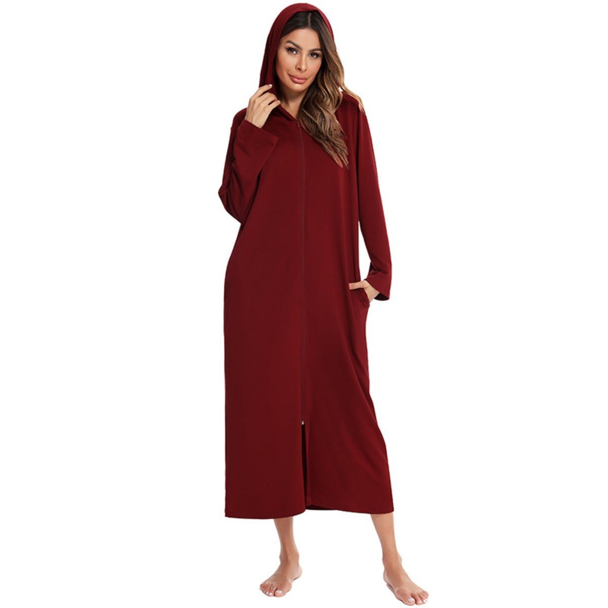 Cozy Longline Zip - Up Cardigan with Pockets | Home Wear Comfort(MS110) - Mariam's Collection