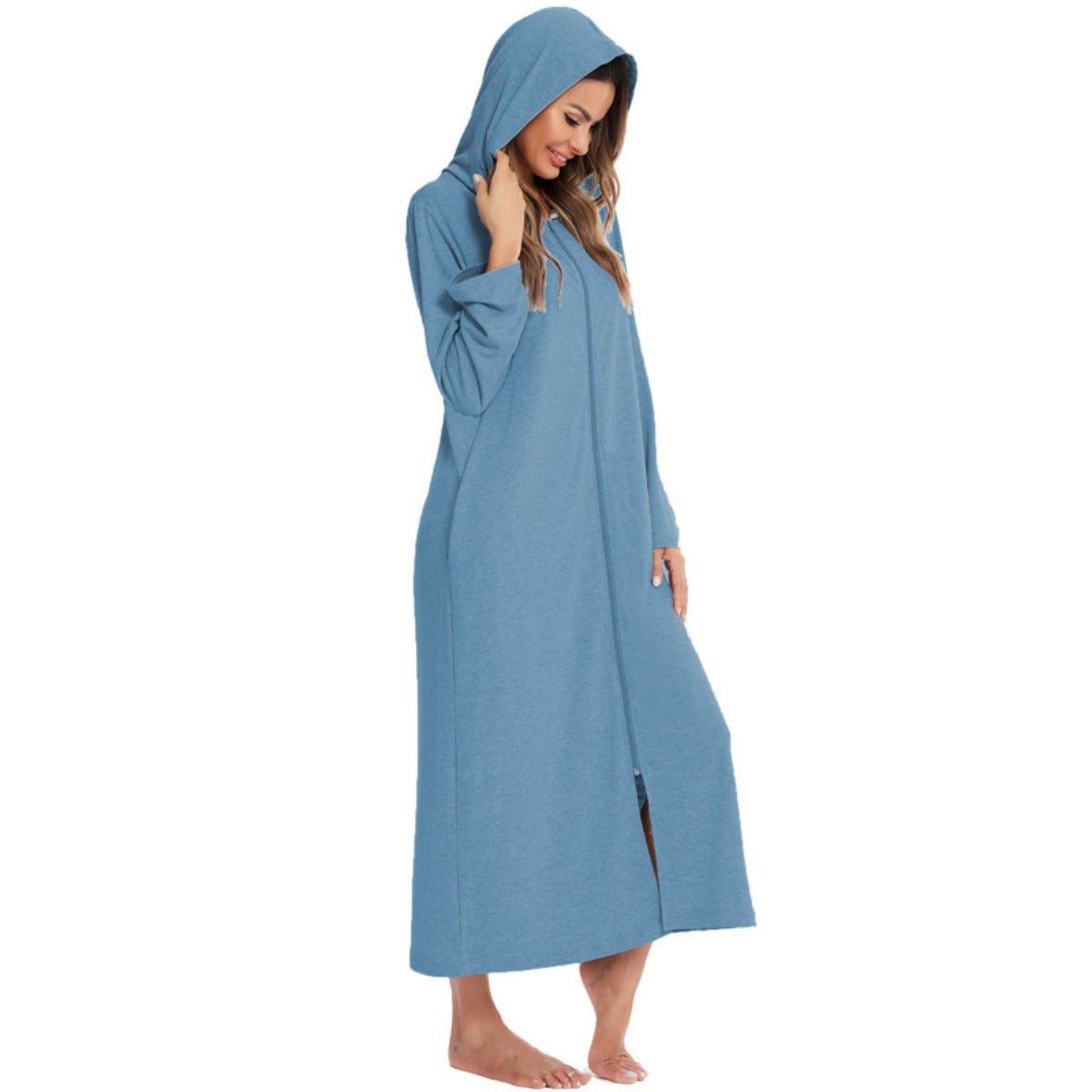 Cozy Longline Zip - Up Cardigan with Pockets | Home Wear Comfort(MS110) - Mariam's Collection