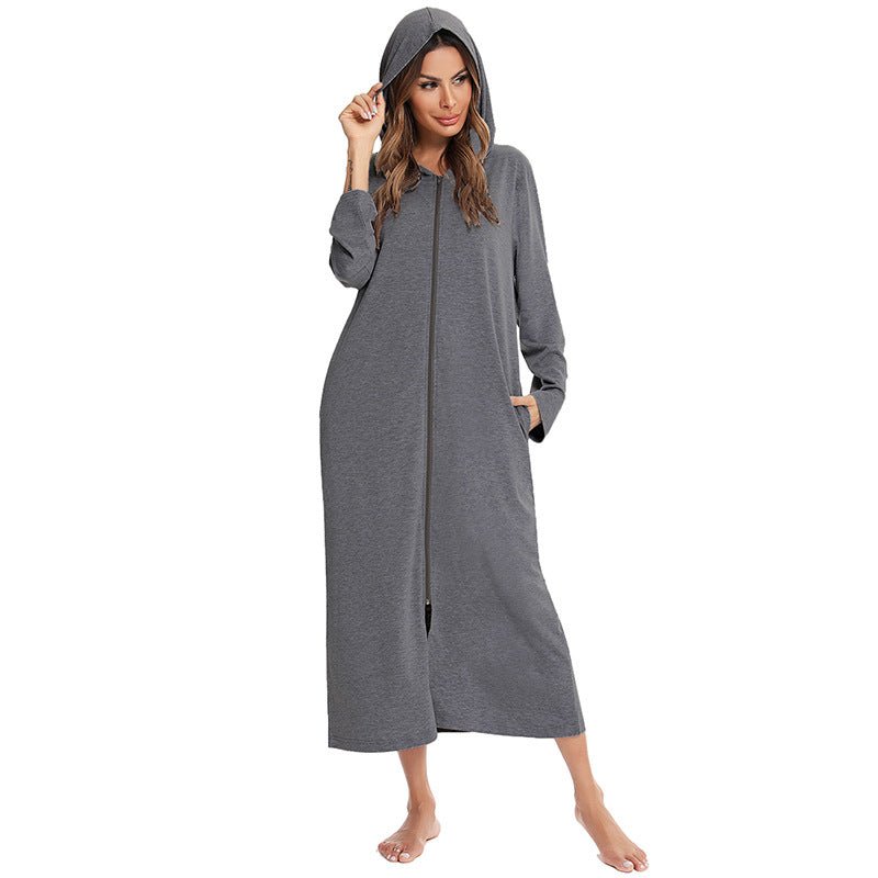Cozy Longline Zip - Up Cardigan with Pockets | Home Wear Comfort(MS110) - Mariam's Collection