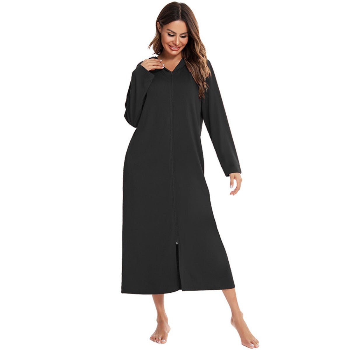 Cozy Longline Zip - Up Cardigan with Pockets | Home Wear Comfort(MS110) - Mariam's Collection