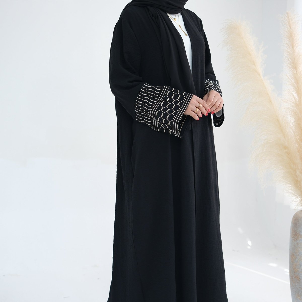 Crepe Embroidered Open Abaya (MOA072) - Mariam's Collection