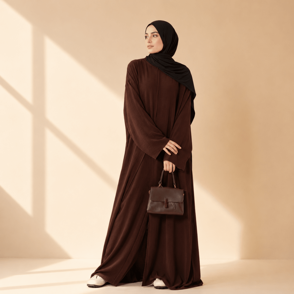 Crepe Multi-Slit Abaya Set – Wide-Leg Pants with Pockets
