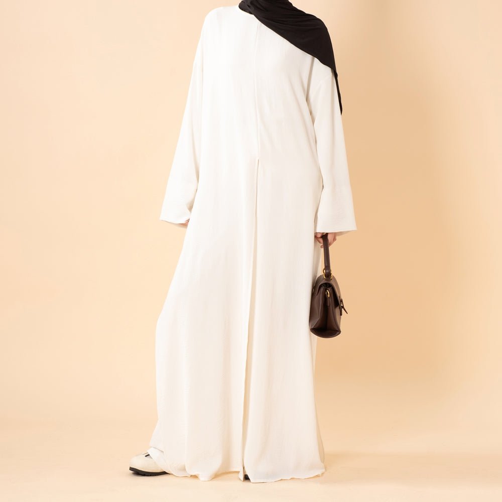 Crepe Multi-Slit Abaya Set | Wide-Leg Pants with Pockets (MA436) - Mariam's Collection