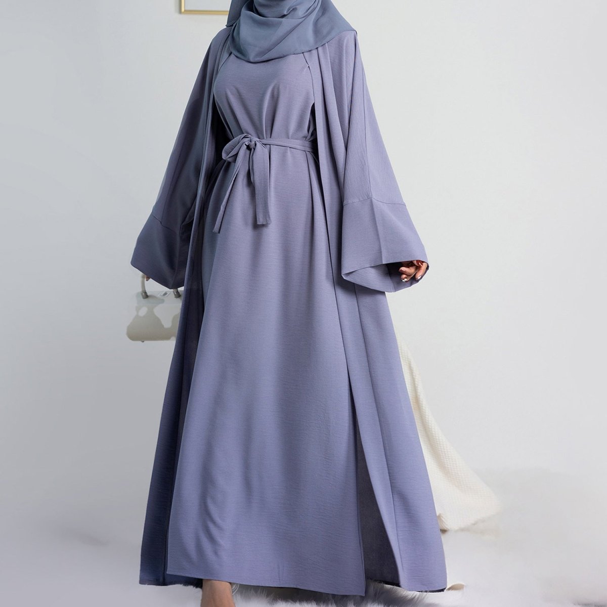 Crepe Pocket Open Abaya 3 - Piece Set (MA002) - Mariam's Collection