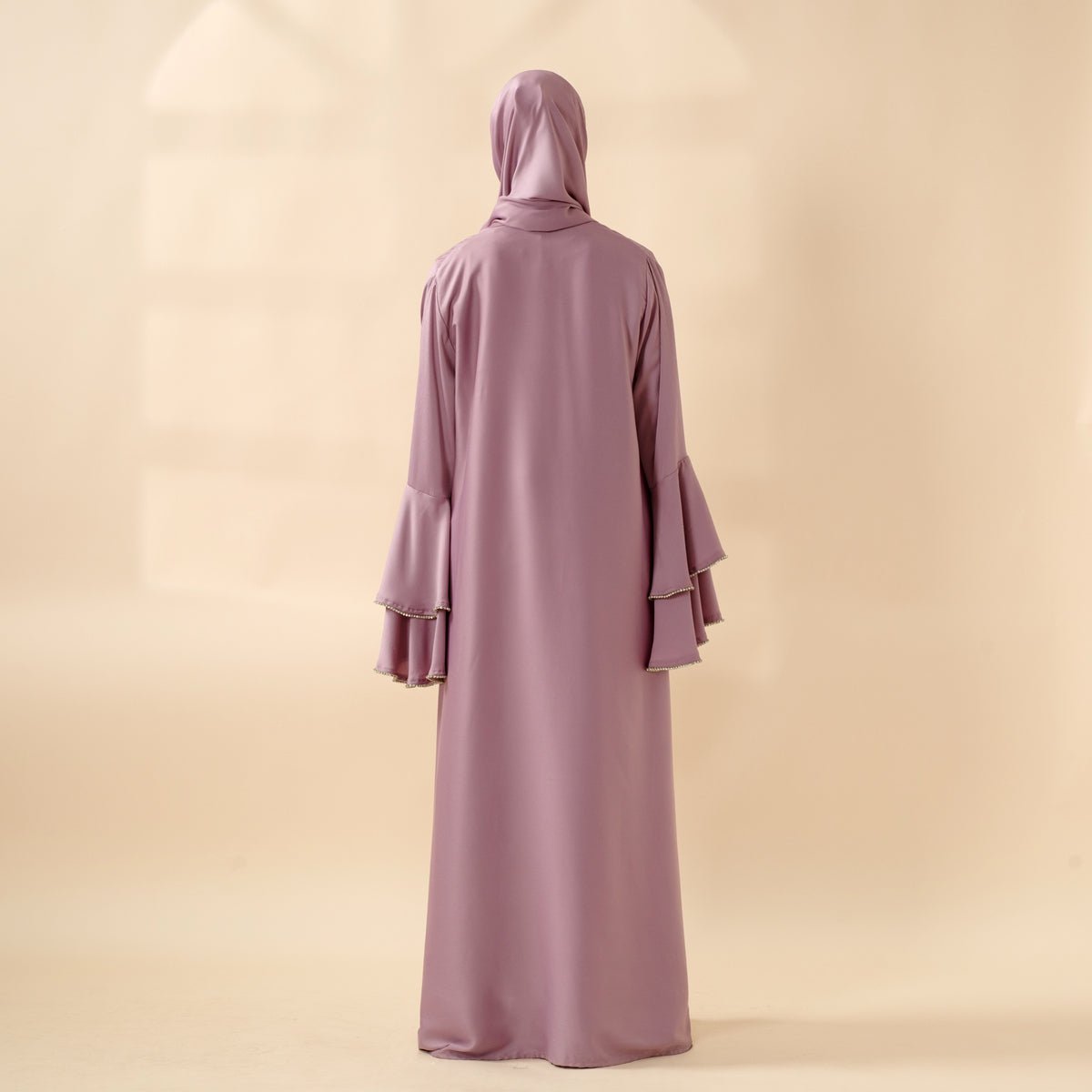 Crepe Satin Ruffle Sleeve Abaya, 5 - Piece Set (MOA033) - Mariam's Collection