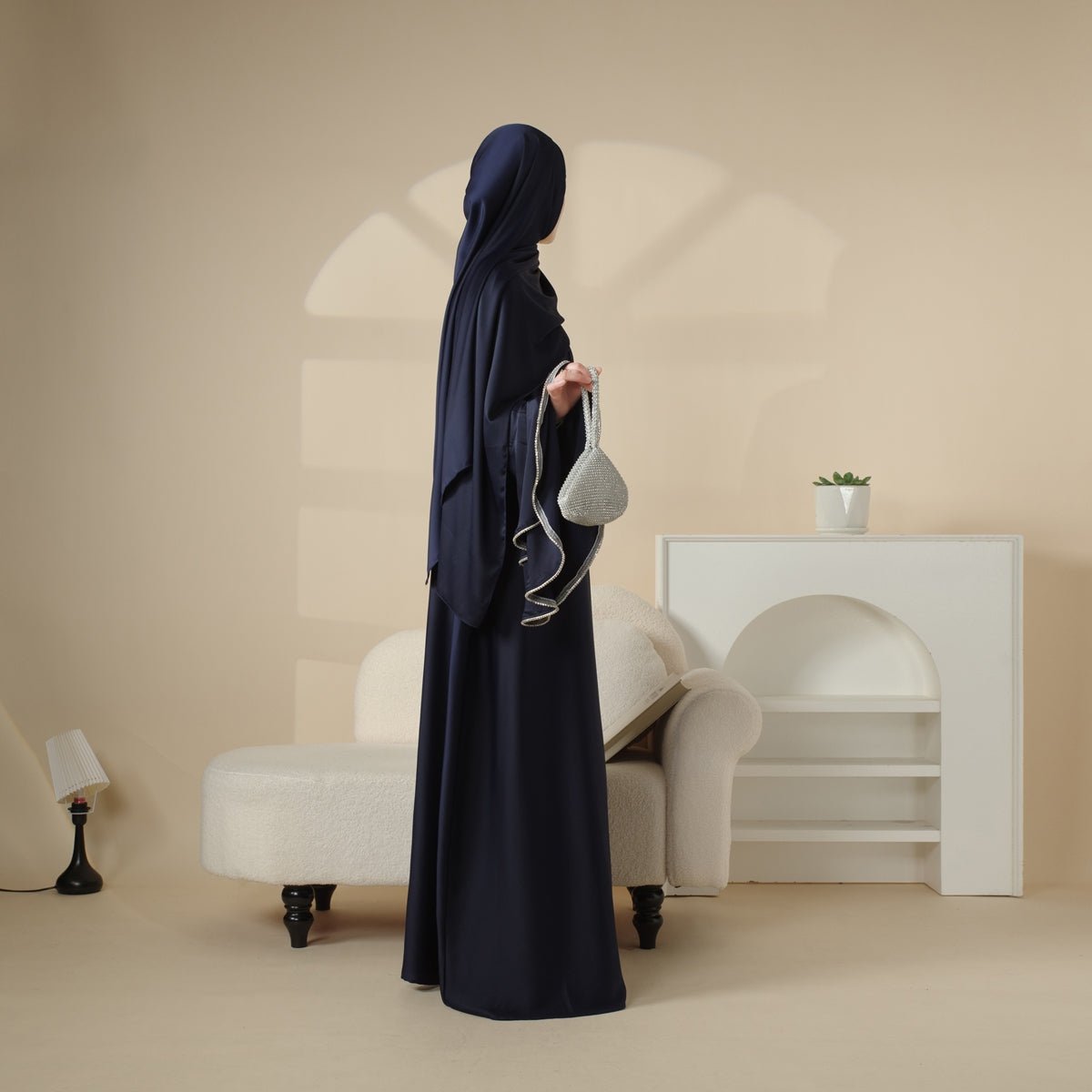 Crepe Satin Ruffle Sleeve Abaya, 5 - Piece Set (MOA033) - Mariam's Collection