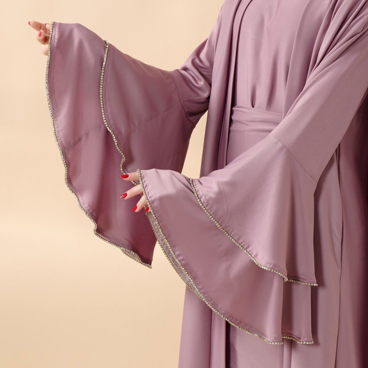 Crepe Satin Ruffle Sleeve Abaya, 5 - Piece Set (MOA033) - Mariam's Collection