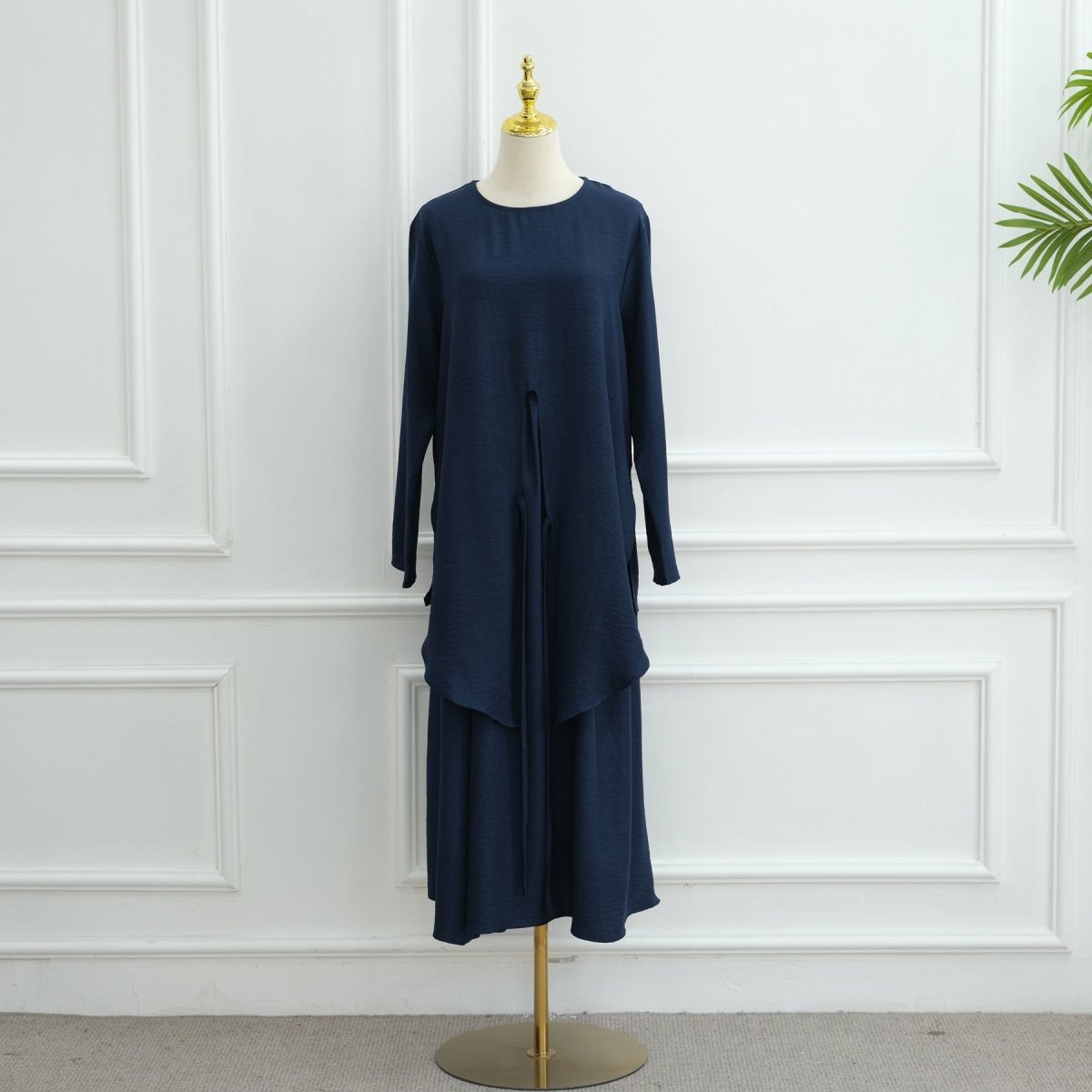 Cross-Wrap Waist Top & A-Line Maxi Skirt Set(MS475) - Mariam's Collection
