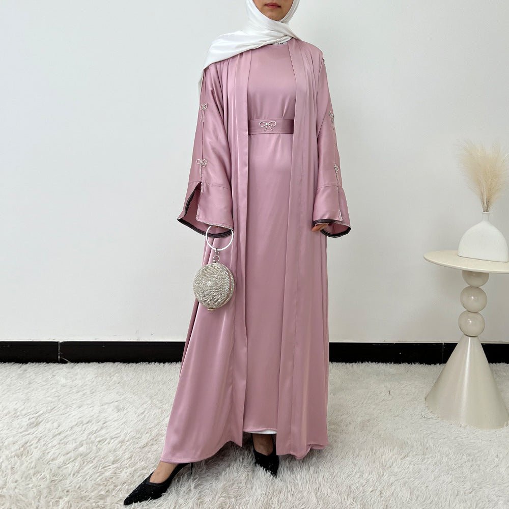 Crystal Bow Embellished Abaya 4 - Piece Set(MOA253) - Mariam's Collection