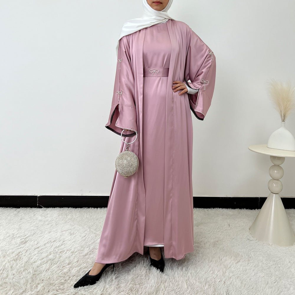 Crystal Bow Embellished Abaya 4 - Piece Set(MOA253) - Mariam's Collection