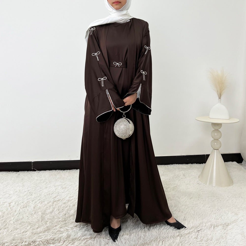 Crystal Bow Embellished Abaya 4 - Piece Set(MOA253) - Mariam's Collection