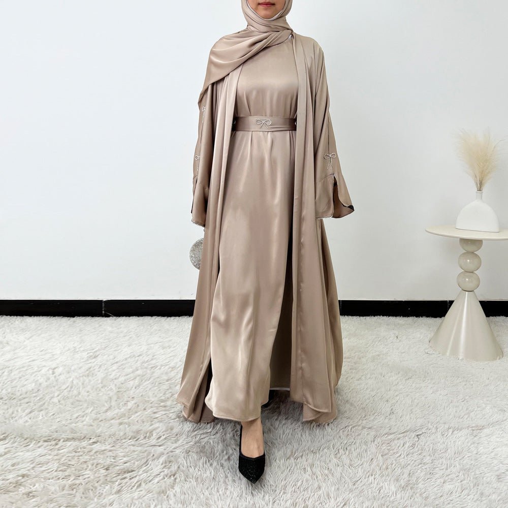 Crystal Bow Embellished Abaya 4 - Piece Set(MOA253) - Mariam's Collection