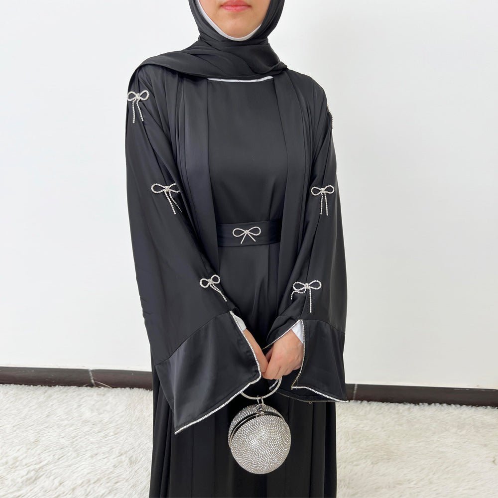 Crystal Bow Embellished Abaya 4 - Piece Set(MOA253) - Mariam's Collection