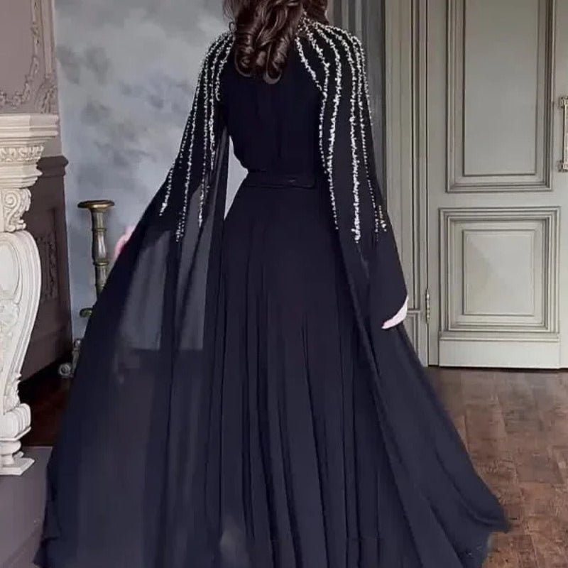 Crystal Cascade Cape Gown | Dramatic Embellished Evening Abay(MA345) - Mariam's Collection