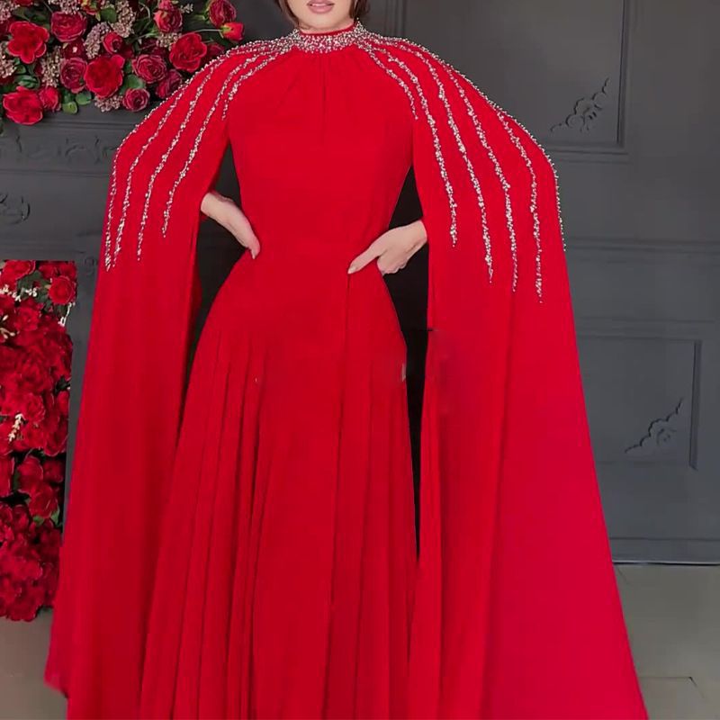 Crystal Cascade Cape Gown | Dramatic Embellished Evening Abay(MA345) - Mariam's Collection