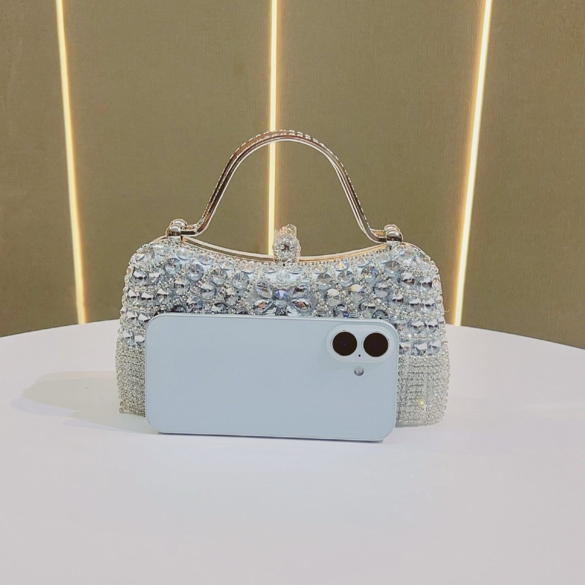 Crystal - Embellished Clutch Bag with Tassels – Versatile Evening Purse for Weddings & Galas (MAC276) - Mariam's Collection