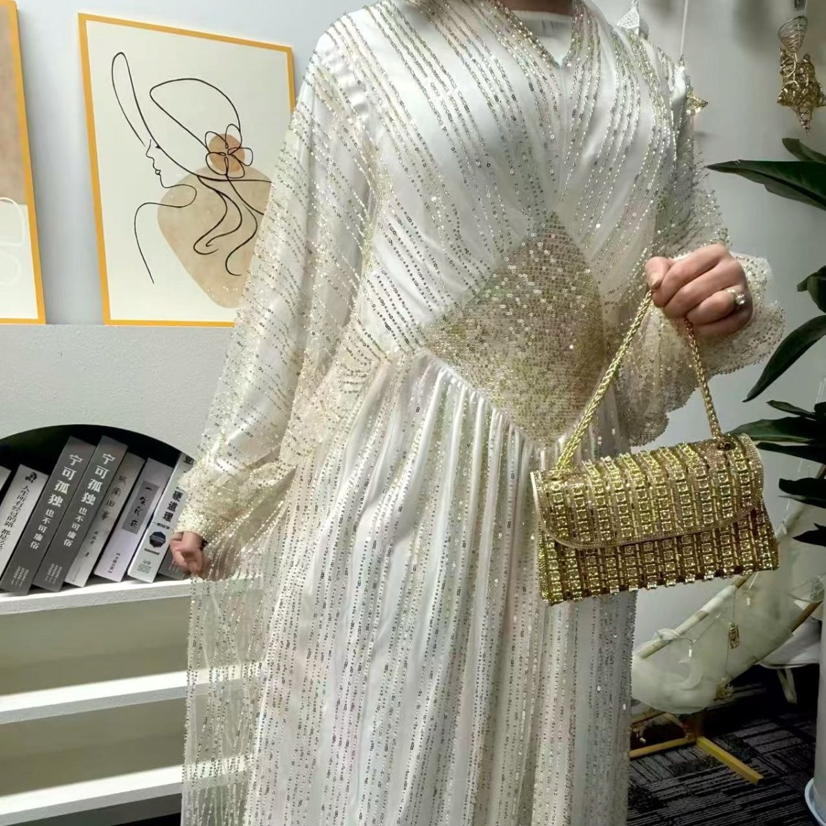 Crystal - Embellished Elegant Abaya with Defined Waist Silhouette (MA391) - Mariam's Collection