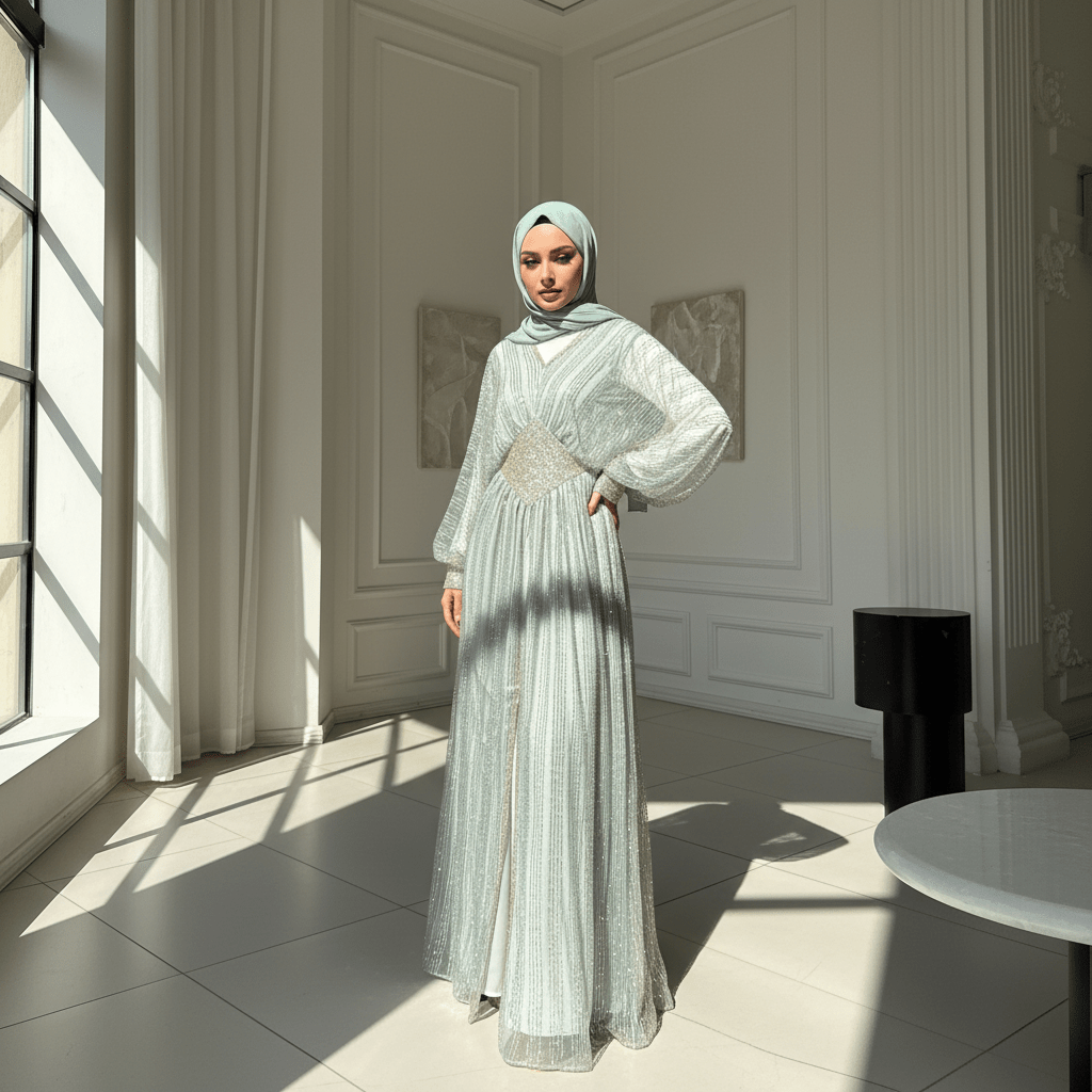 Crystal - Embellished Elegant Abaya with Defined Waist Silhouette (MA391) - Mariam's Collection
