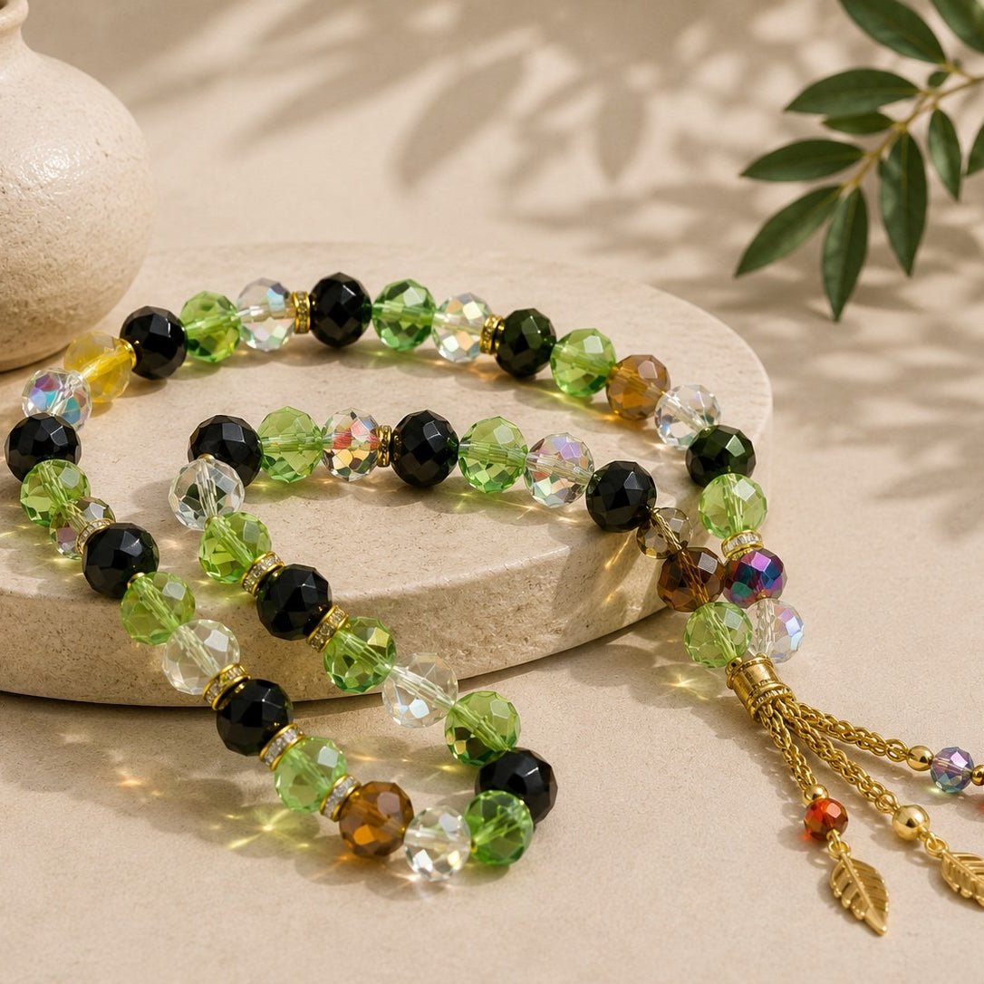 Crystal Glass Muslim Prayer Tasbeeh, 33pcs beads (MR039) - Mariam's Collection