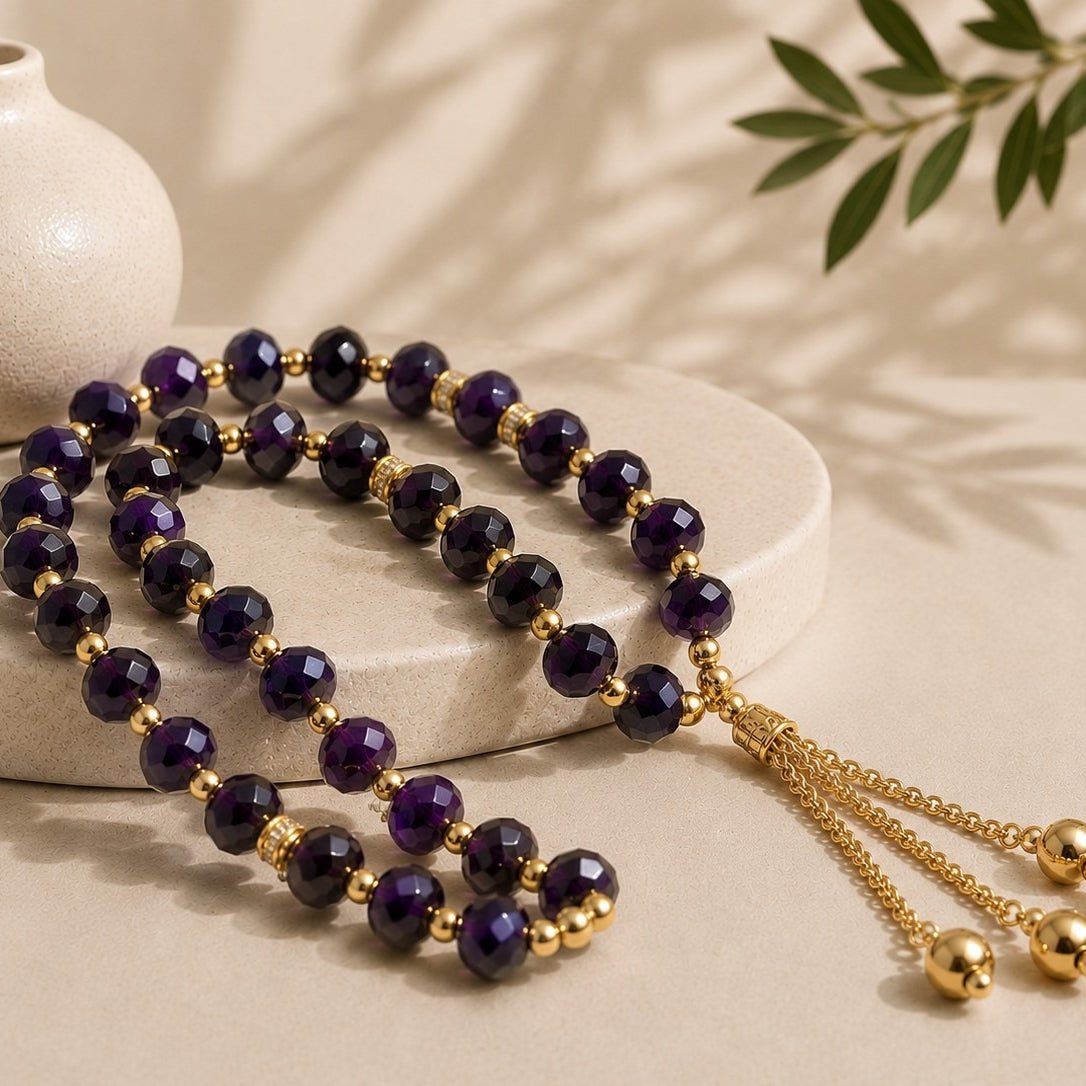 Crystal Glass Muslim Prayer Tasbeeh, 33pcs beads (MR039) - Mariam's Collection