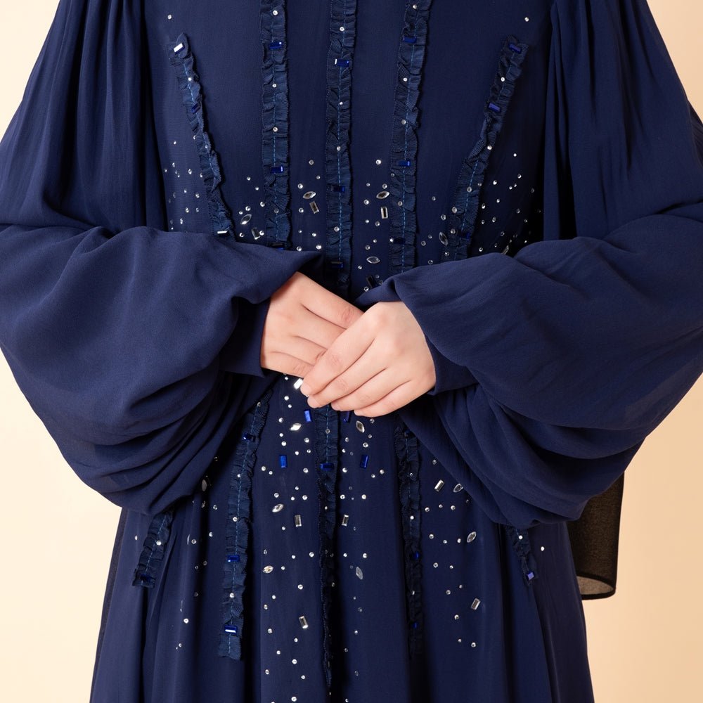 Crystal Hand - Embellished Chiffon Evening Abaya(MA356) - Mariam's Collection