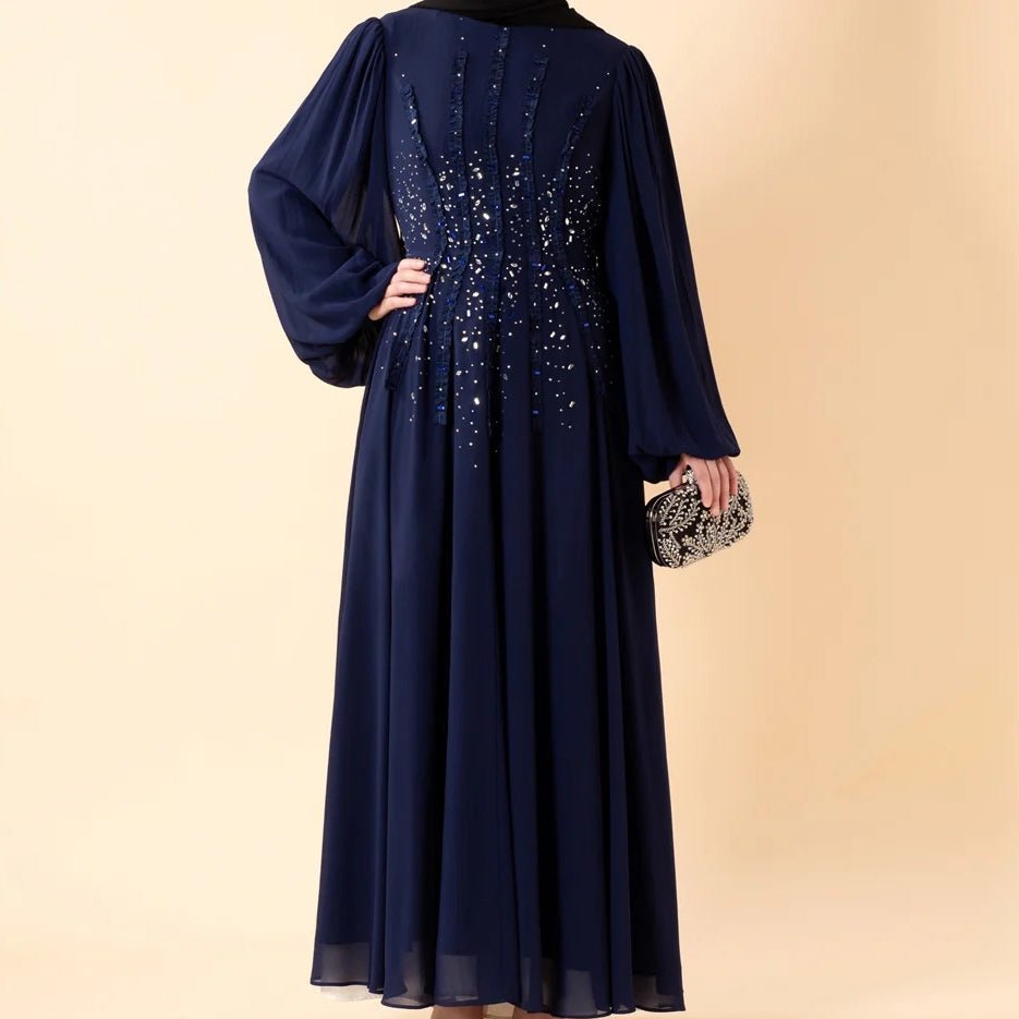 Crystal Hand - Embellished Chiffon Evening Abaya(MA356) - Mariam's Collection