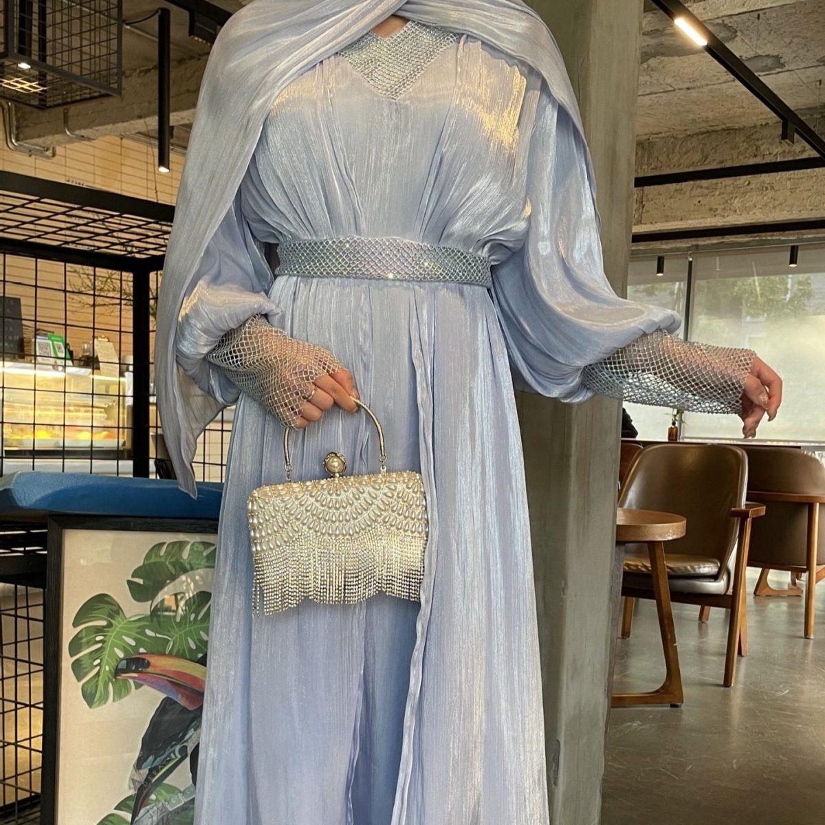 Crystal Mesh Embellished Abaya Set(MOA258) - Mariam's Collection