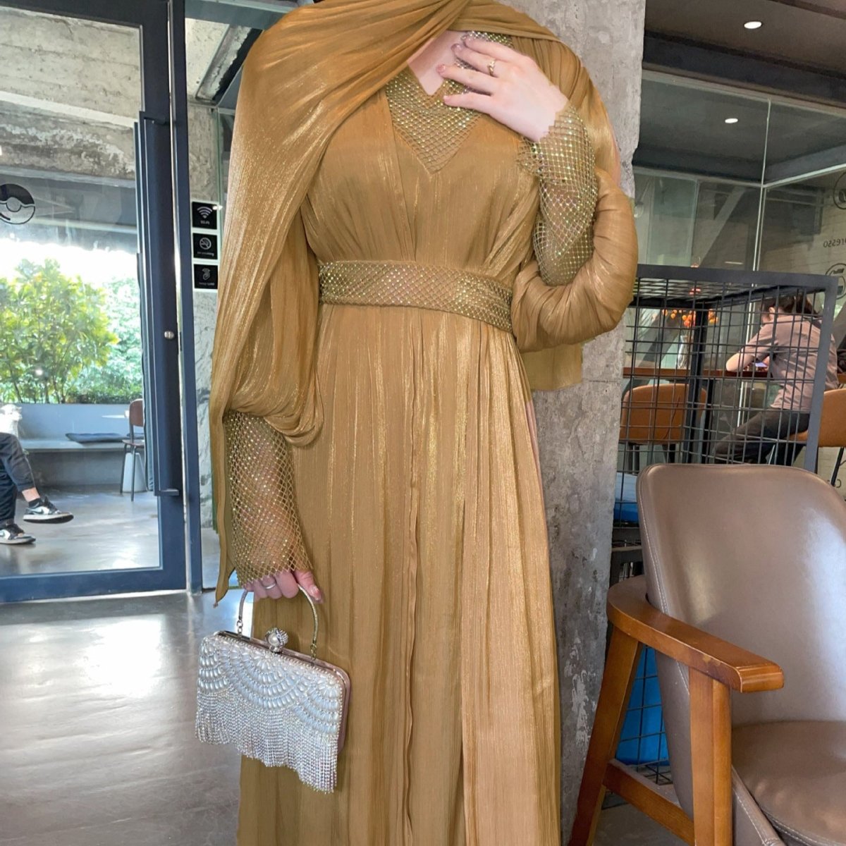 Crystal Mesh Embellished Abaya Set(MOA258) - Mariam's Collection