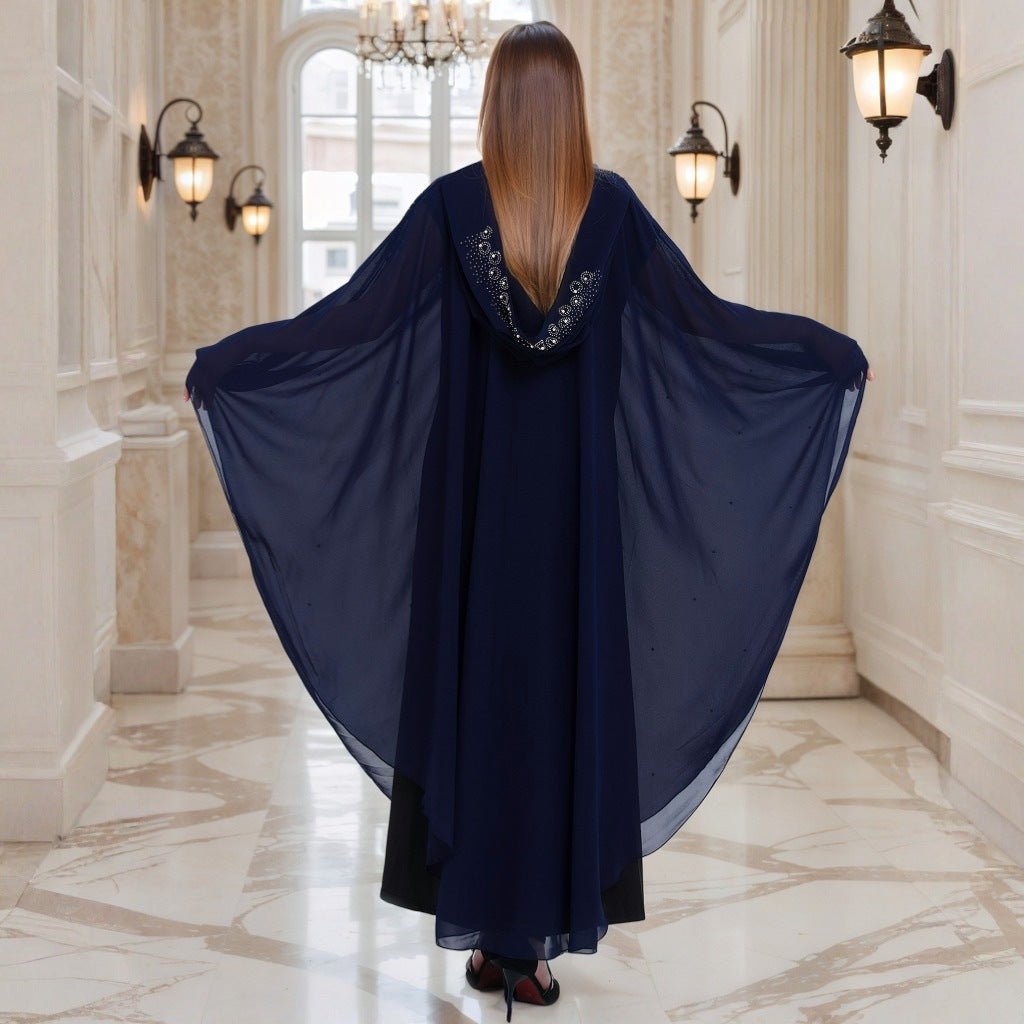 Crystal & Pearl Embellished Hooded Cape Abaya(MA366) - Mariam's Collection