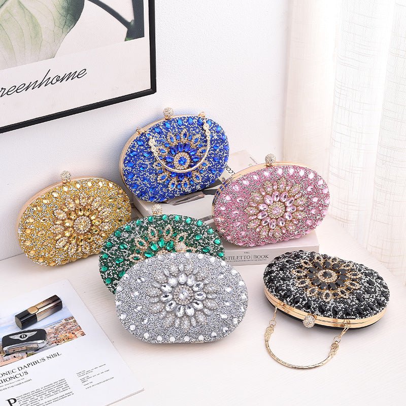 Crystal Sunflower Evening Clutch | Rhinestone Party Bag with Chain Handle(MAC356) - Mariam's Collection