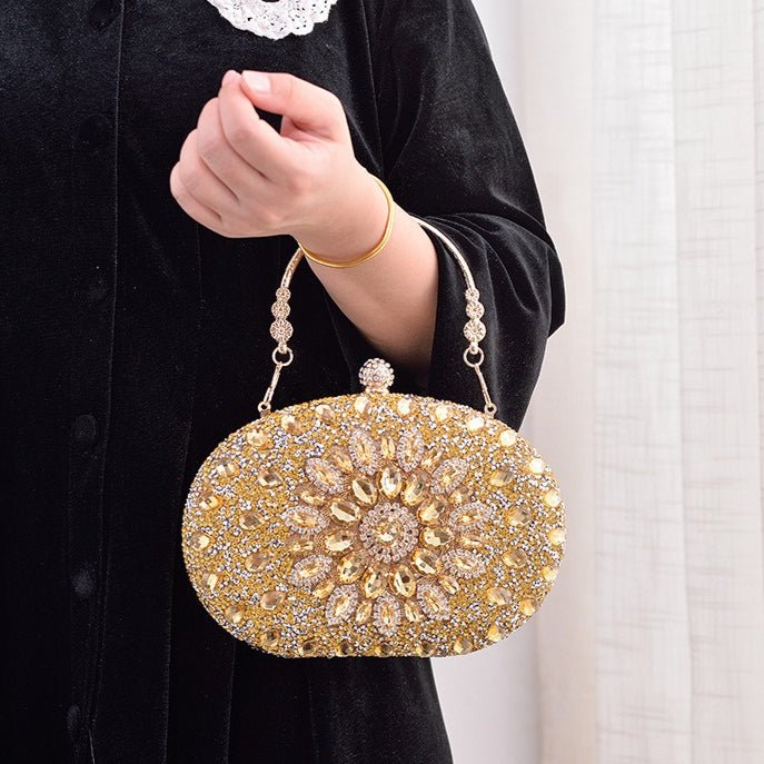 Crystal Sunflower Evening Clutch | Rhinestone Party Bag with Chain Handle(MAC356) - Mariam's Collection