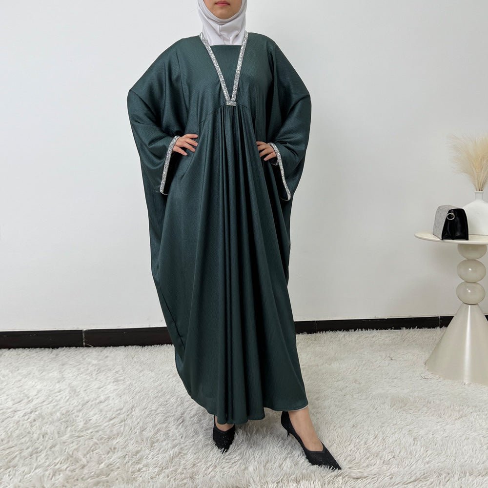 Crystal Trim Butterfly Sleeve Abaya | Oversized Prayer Dress(MA350) - Mariam's Collection