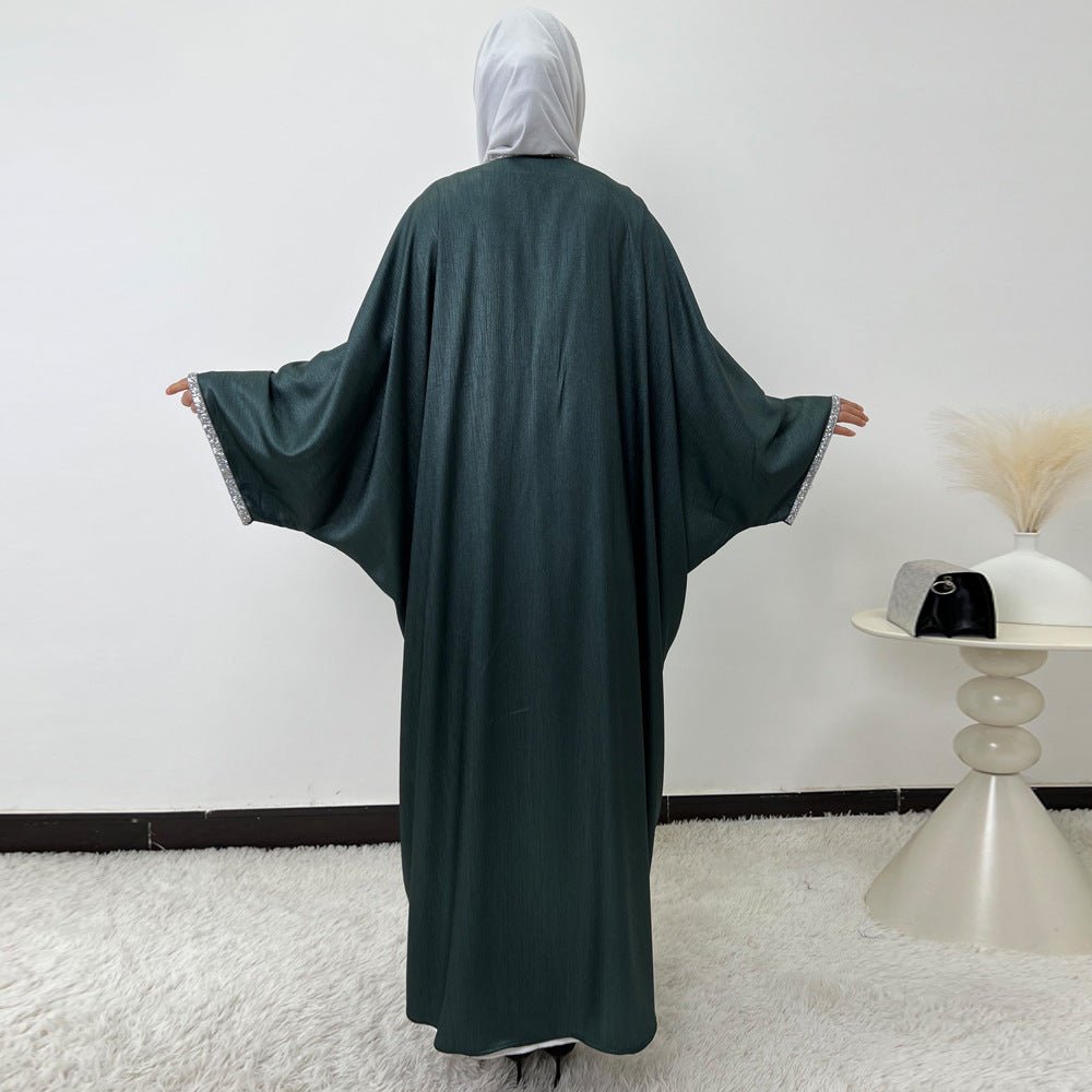 Crystal Trim Butterfly Sleeve Abaya | Oversized Prayer Dress(MA350) - Mariam's Collection