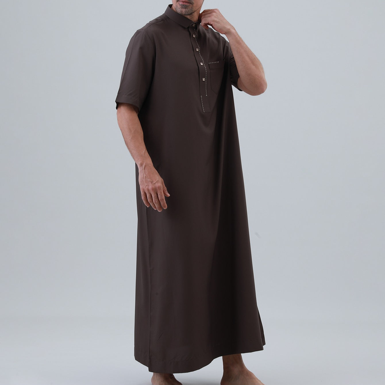 Men's Solid Color Thobe with Button Placket(MT038)