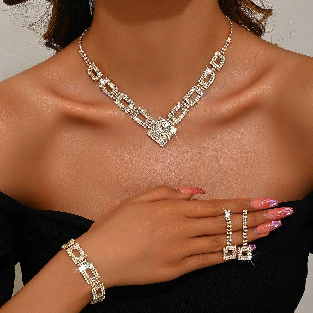 Dazzling 3 - Piece Full Rhinestones Jewelry Set (MAC317) - Mariam's Collection