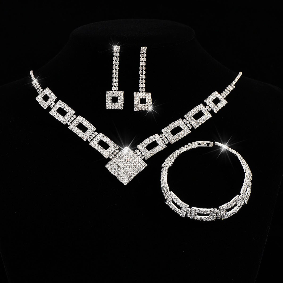 Dazzling 3 - Piece Full Rhinestones Jewelry Set (MAC317) - Mariam's Collection