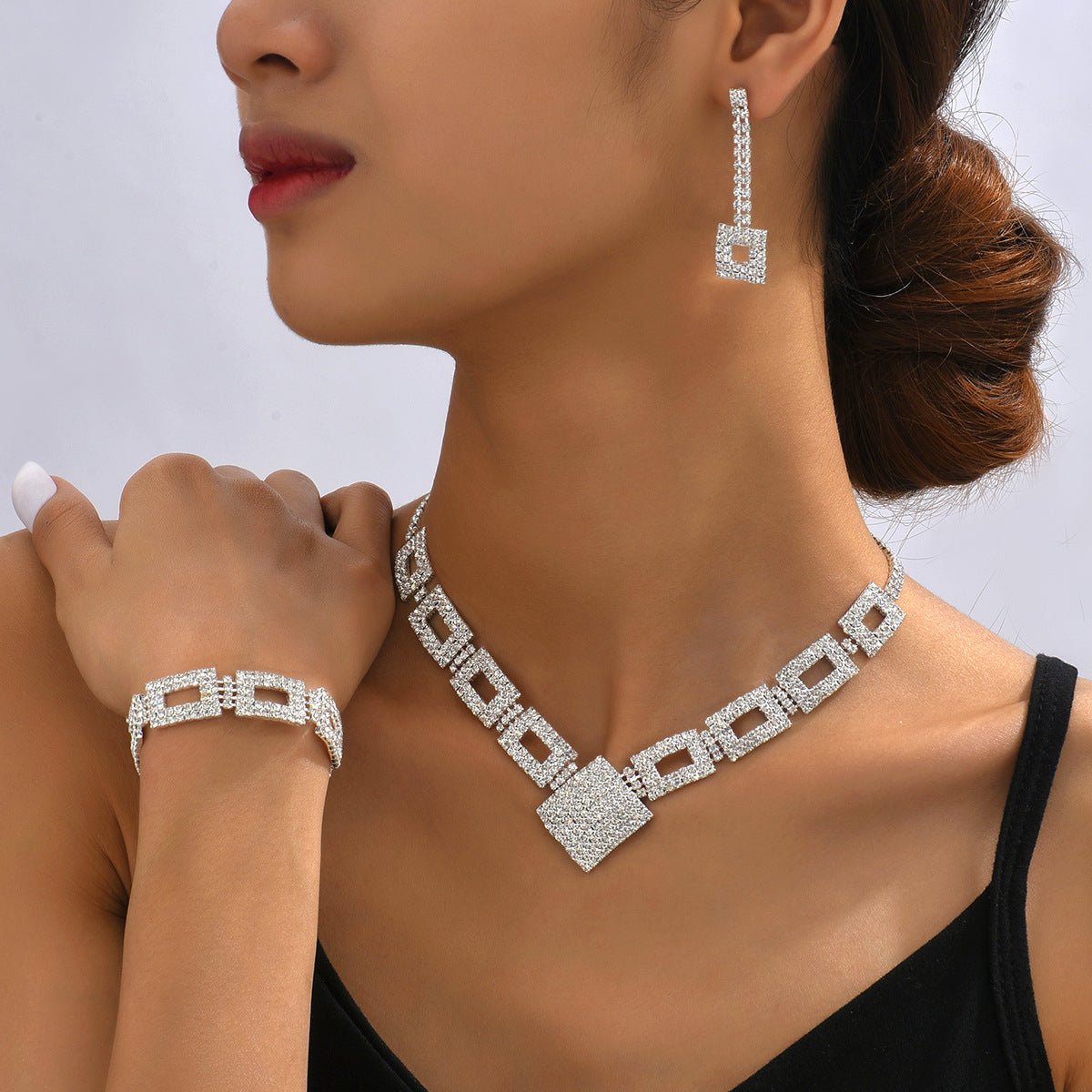 Dazzling 3 - Piece Full Rhinestones Jewelry Set (MAC317) - Mariam's Collection