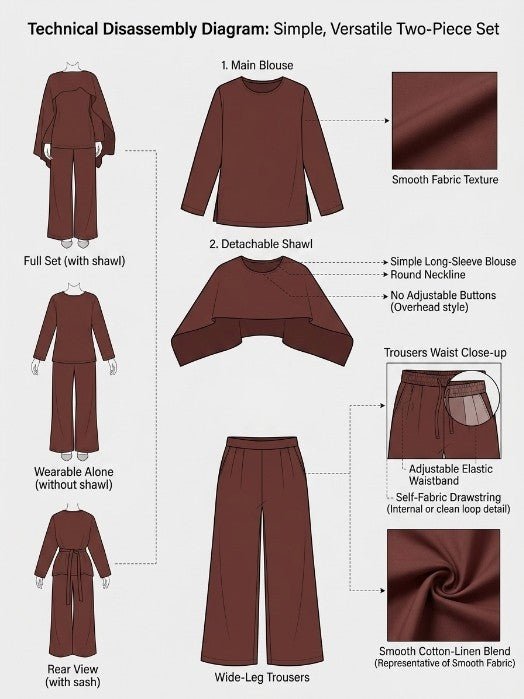 Detachable Shawl Long-Sleeve Top & Wide-Leg Trousers Three-Piece Co-ord Set(MS487) - Mariam's Collection