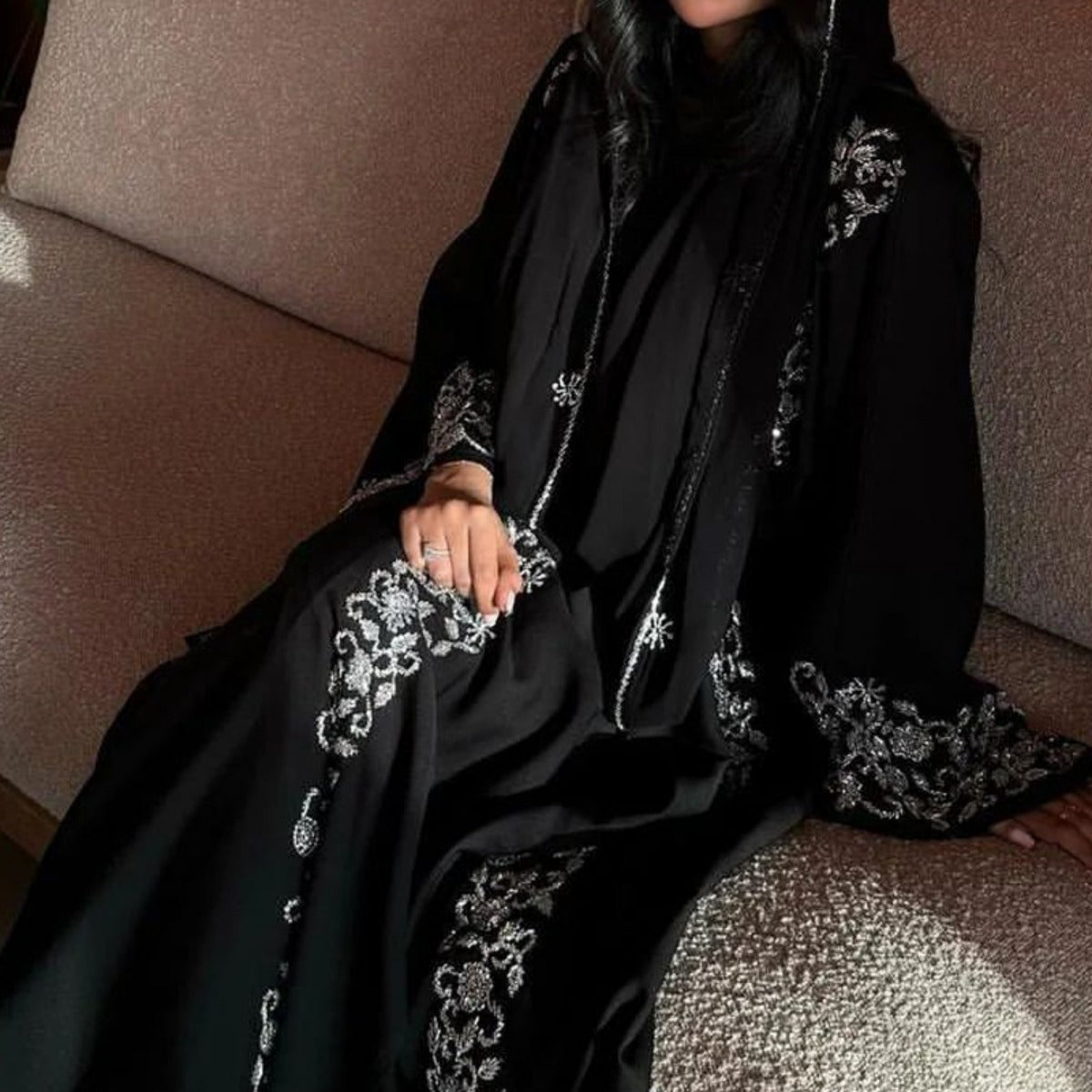 Diamond Elegance Abaya | Luxury Muslim Black Banquet Dress Evening Wear. (MOA184) - Mariam's Collection